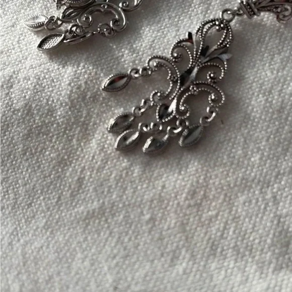 Littman Jewelers Silver Fleur De Lis Faceted Filagree Chandelier Earrings - Picture 3 of 4